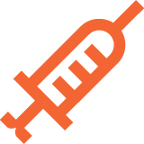 Icon of a hypodermic needle represents a patient getting either the investigational vaccine or an approved vaccine for the FLU SV MRNA-002 Study.